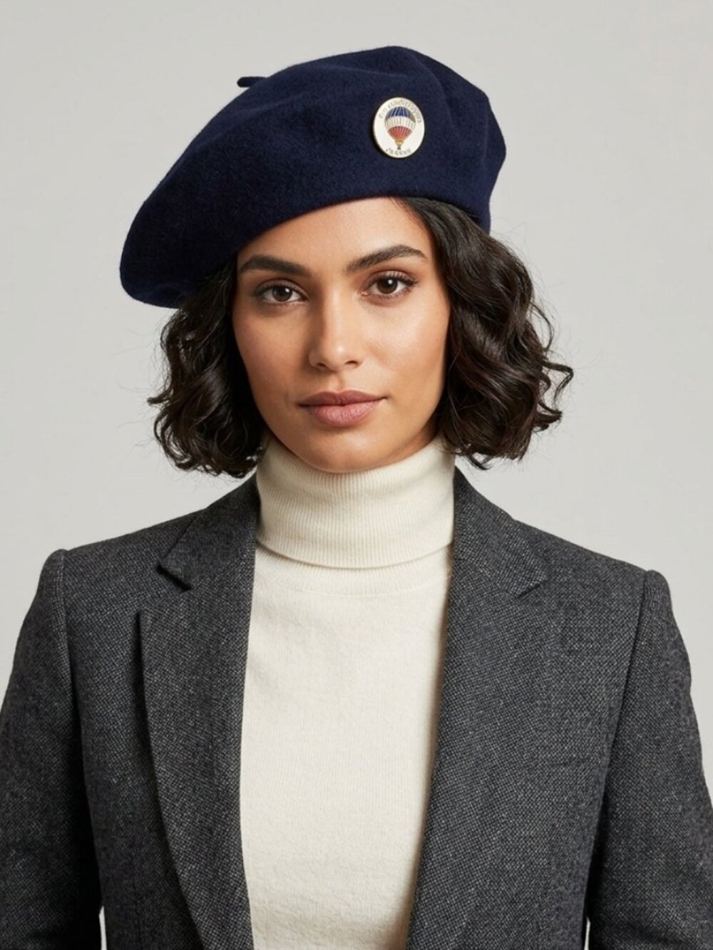 Col 10 Pure Wool Beret with Enamel Pin Air Adventures France Hat Navy Blue